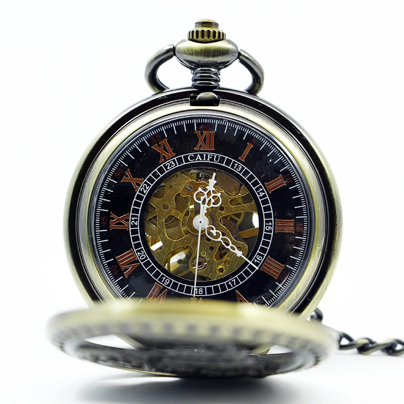 Поезд резные Винтаж карманные часы Механическая Рука обмотки Цепочки и ожерелья