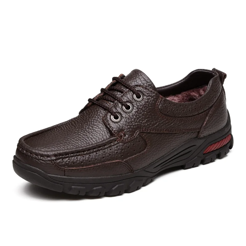 AGSan зимние плюшевые Мужские туфли из натуральной кожи на шнуровке нежный Для мужчин обувь большой размер 38-48 Повседневная кожаная обувь Для мужчин чёрный; коричневый Туфли без каблуков