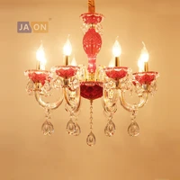 led e14 european iron glass crystal red chandelier lighting lamparas de techo suspension luminaire lampen for foyer