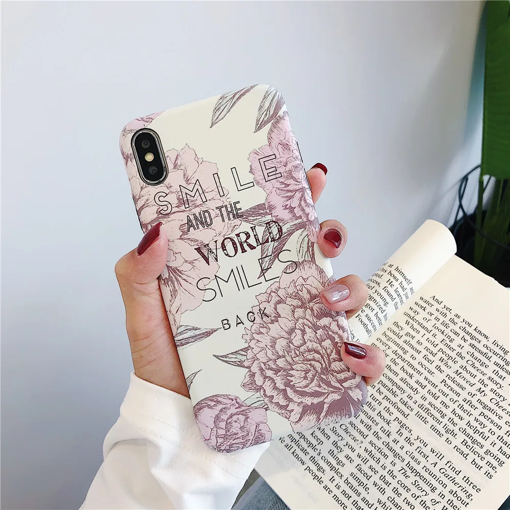 Светящийся цветочный чехол для iPhone 7 ретро Рисунок лист надпись телефона 6 6s 8 Plus X