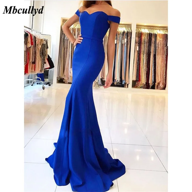 

Mbcullyd Sexy Off the Shoulder Prom Dress 2019 Royal Blue Mermaid Formal Party Gowns Long Plus Size robe de soiree Free Shipping