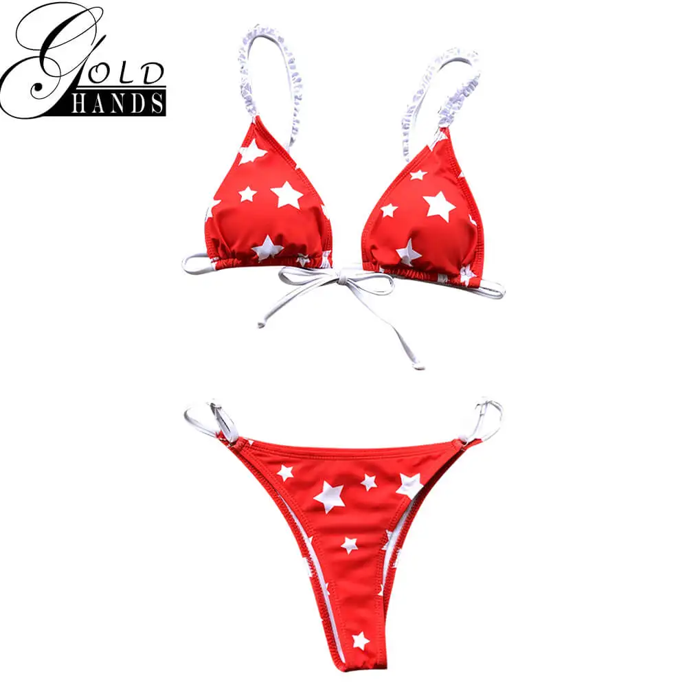 Женский купальник FDBRO красное бикини из двух предметов с принтом в виде звезд
