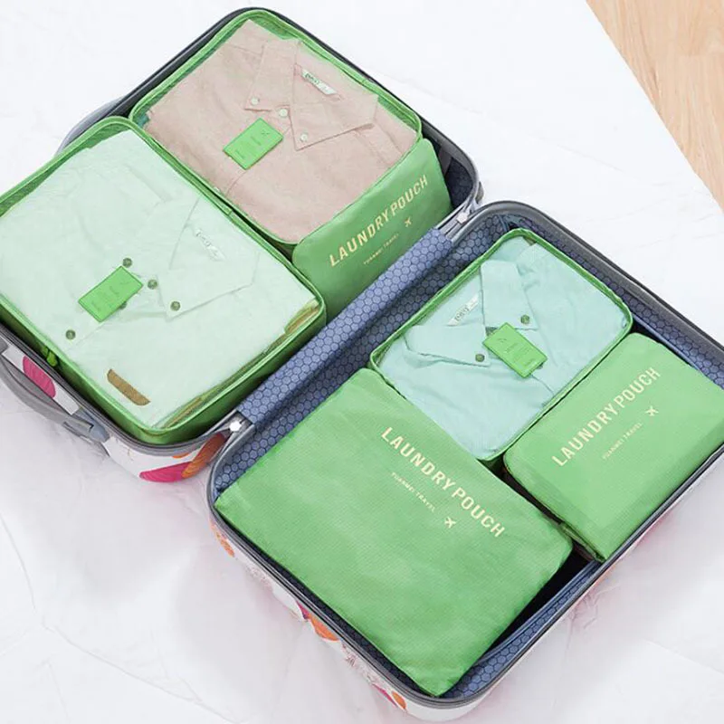 Green MOGULVXING 6 шт./компл. дорожная сумка для одежды функциональная дорожная аксессуары Чемодан Органайзер высокого Ёмкость Сетка упаковочная коробка - Цвет: Green