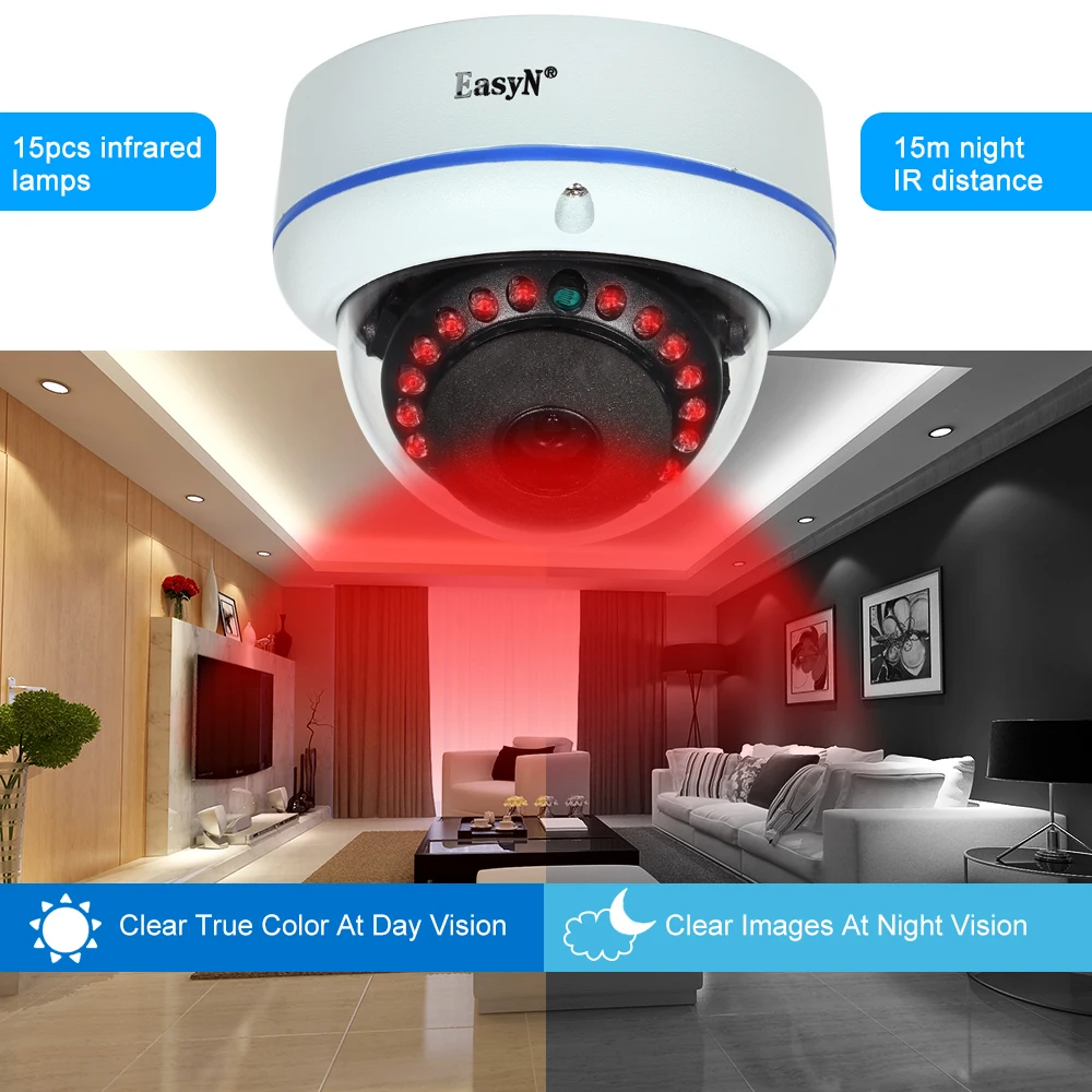 Купольная IP-камера видеонаблюдения HD 4 МП POE 12 ИК светодиодов H.264 P2P Onvif Поддержка