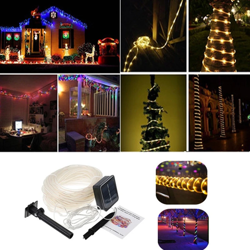 

12M 100LED Christmas Solar String Light Copper Wire PVC Tube Garden Waterproof LED Light strip Balcony Decoration outdoor Light