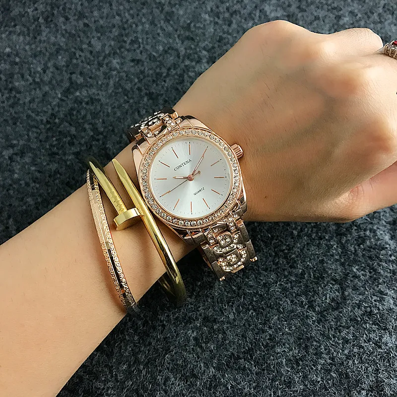 Новые роскошные женские кварцевые часы для девочек Полный Нержавеющая сталь
