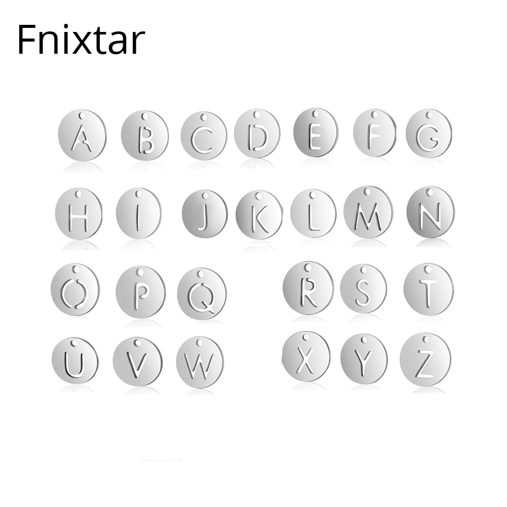 26pcs Fnixtar 12 мм полированная нержавеющая сталь буквы Металлические Мини Подвески для женщин Изготовление ювелирных изделий A-Z Подвески с алфавитом 26 шт./лот - Окраска металла: 26pcs