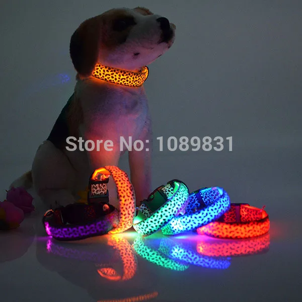 Ошейник для собак Леопардовый нейлоновый безопасный ошейник с диодной