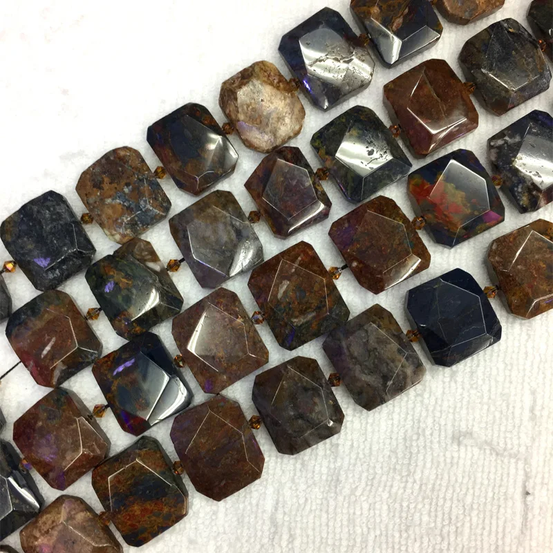 Natural Genuine Red Brown Blue Pietersite Stone Hand Cut Faceted Flat Rectangle Loose Big Beads 15&quot 05509 | Украшения и