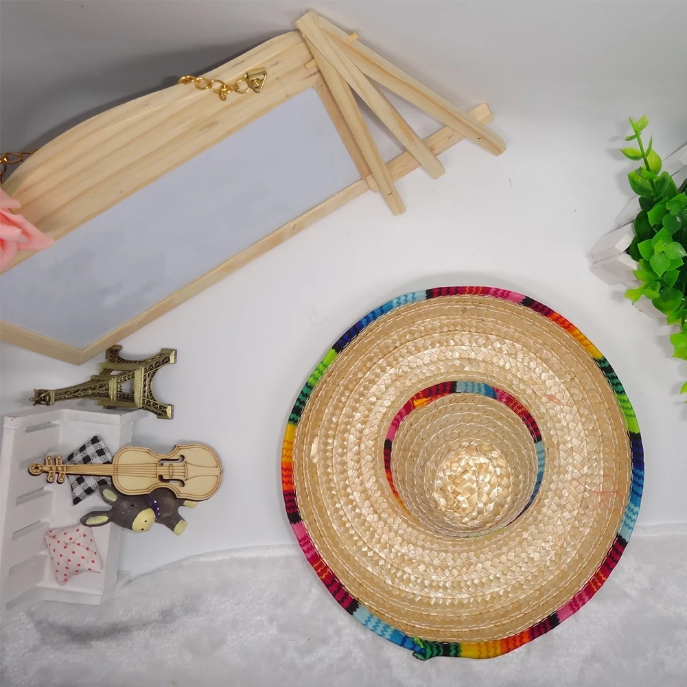 Decoration Gift Dog Cap Toy Mexican Style Straw Hats Home Party Accessory Mini Eco-friendly Desktop Birthday Colorful Edges |