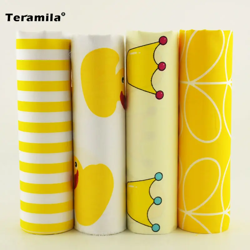4 Designs twill Cotton Fabric yellow and white color Fat Quarter Bundle Tilda Quilting scrapbooking Patchwork Cloth 40CMx50CM|cloth potty training