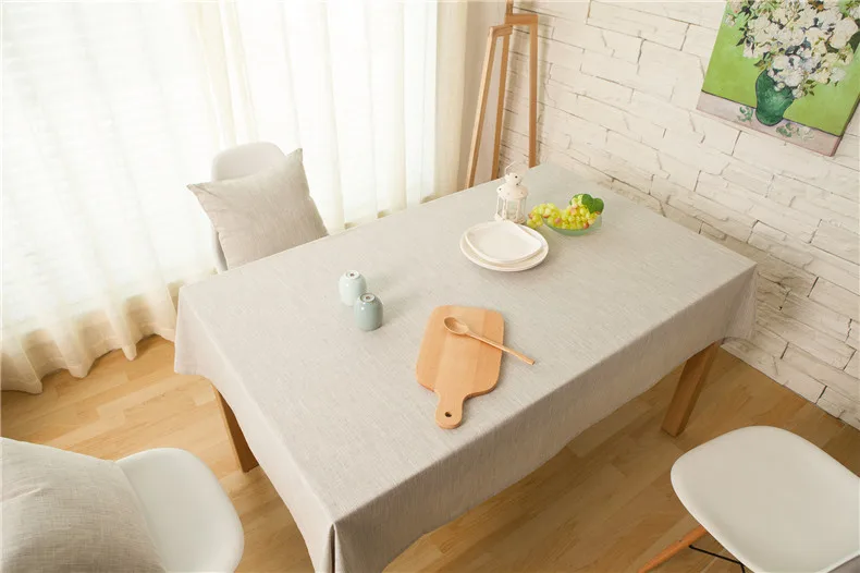 qianhui Cotton Linen Embroidery Table Cloth Solid Color Dining Table Cover Tablecloths for Rectangle Desk Outdoor 4 Optional Color - Цвет: qianhui