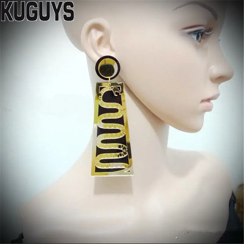 KUGUYS Fashion Jewelry Acrylic Oorbellen Hyperbole Gold Snake Earrings for Women Pendientes HipHop Rock Drop Earring Brincos | Украшения и