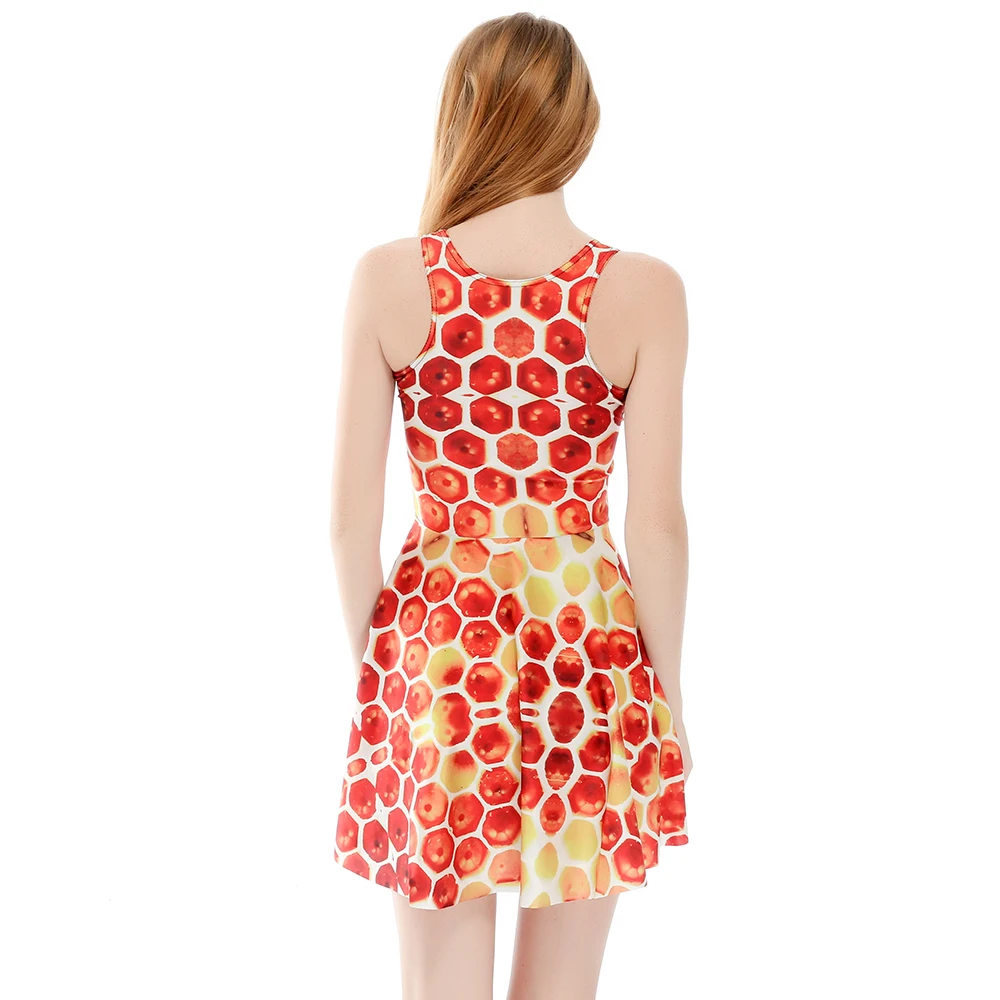 Hot sale New arrival Fashion 3D Women orange garnet print silm Expansion sleeveless dress drop shipping/ Free shipping | Женская одежда