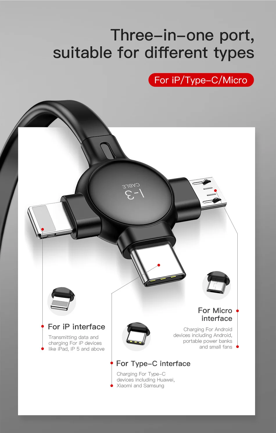 Baseus портативный 3 в 1 кабель с разъемом micro usb type C для iPhone X xs max 3 в 1 USB кабель зарядного устройства для samsung galaxy s9 s8