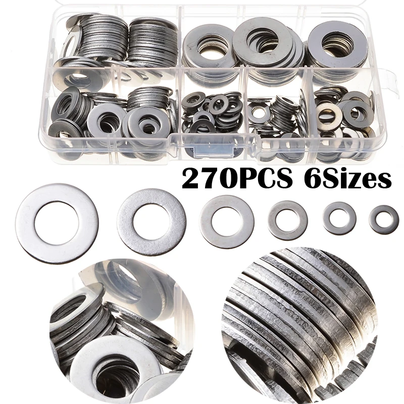 270Pcs 304 Stainless Steel Durable Washers Metric Flat Gasket Kit M4-M12 For Machinery Car Solid Crush Seal Kit
270Pcs 304 Stainless Steel Durable Washers Metric Flat Gasket Kit M4-M12 For Machinery Car Solid Crush Seal Kit