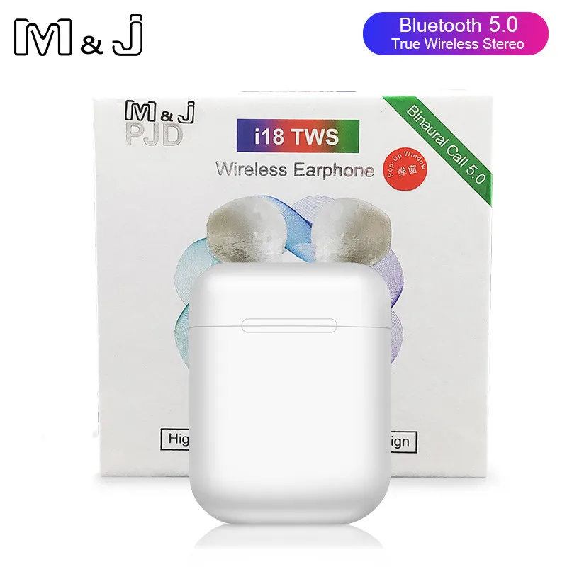 Белый Наушники i18 TWS Bluetooth 5,0, беспроводные наушники, гарнитура с сенсорным управлением, 3D стерео наушники для i10 tws i12 Xiaomi i20 i30 i60 tws - Цвет: Белый