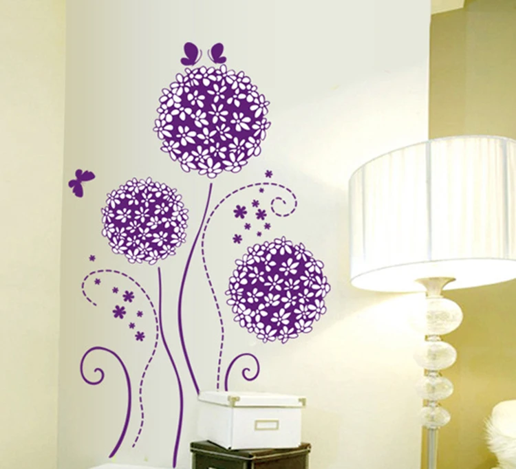 Одуванчик цветок шар фиолетовый черный наклейка на стену домашний Декор