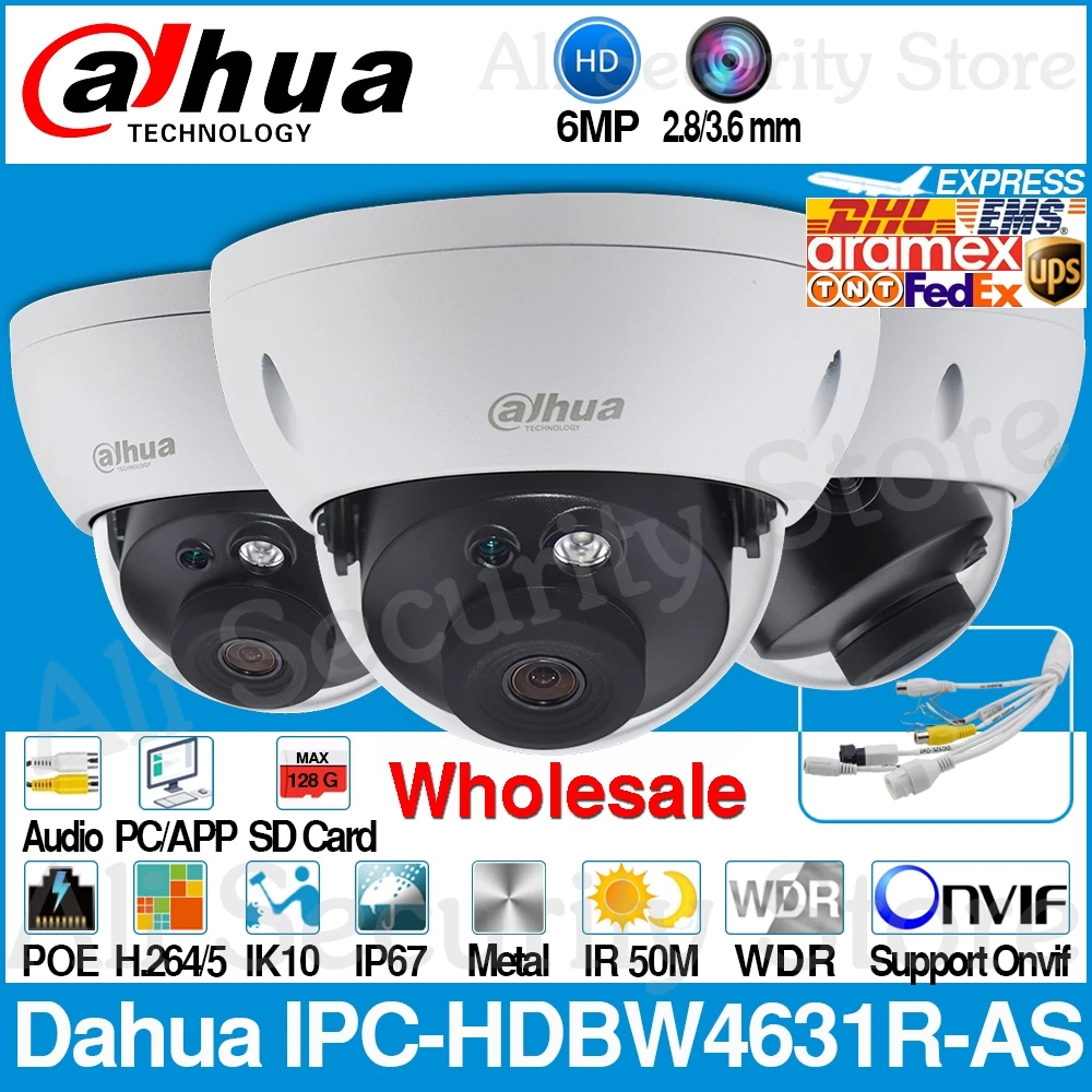 Сетевой видеорегистратор Dahua оптовая продажа IPC HDBW4631R AS 6MP IP Камера POE IK10 IP67 аудио