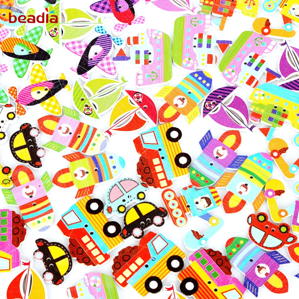 70 шт. деревянные бусины с двумя отверстиями для самолета грузовика автомобиля