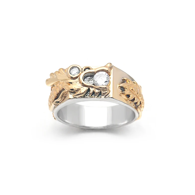 Hainon New Arrival Vintage Gold Color Dragon Ring A round Zircon in Mouth Silver Party Punk Jewelry Give Man The Best Gift | Украшения и