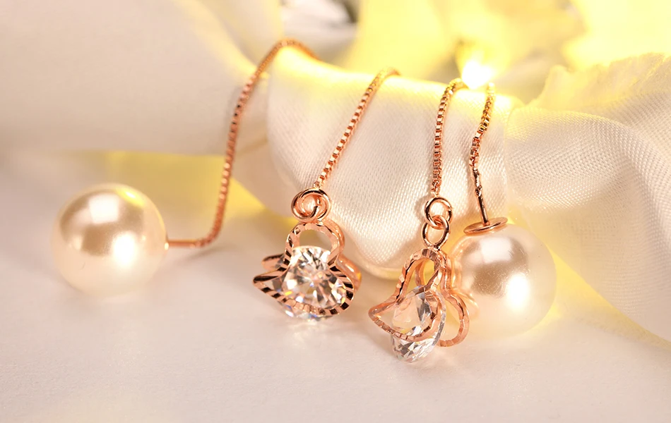 ORSA JEWELS Австрийские длинные с кристаллами серьги-гвоздики в форме сердца с большим искусственным жемчугом элегантные золотые ювелирные изделия для женщин OME26