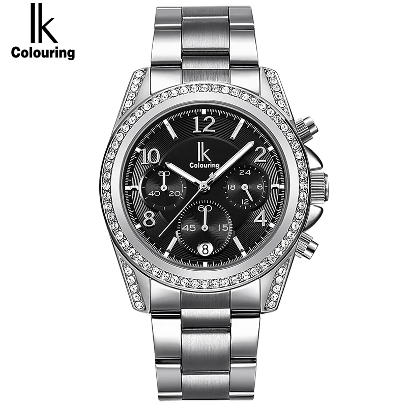 IK окрашивание роскошные розовые Золотые женские часы хронограф Sub циферблат