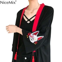 nicemix japanese kimono women harajuku shirts embroided fox blouses loose casual tops and blouses blusa mujer roupas feminina