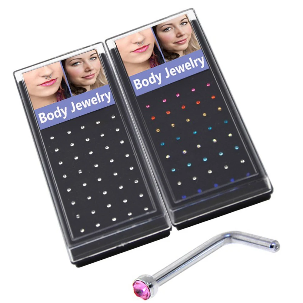 L-образное кольцо для пирсинга носа из нержавеющей стали с фианитами | Украшения и