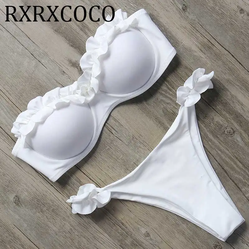 2019 однотонный комплект бикини с бандо купальный костюм пуш ап сексуальная