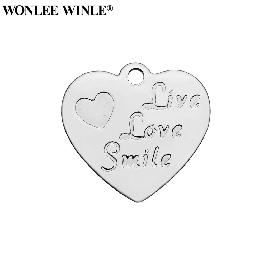 Wonlee Winle DIY полностью полированный 316l нержавеющая сталь Live Love Smile Сердце Подвески
