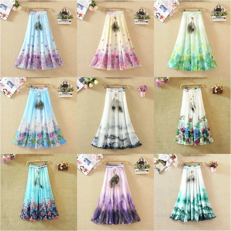 Женская пляжная юбка с завышенной талией Пляжная шифоновая цветочным принтом