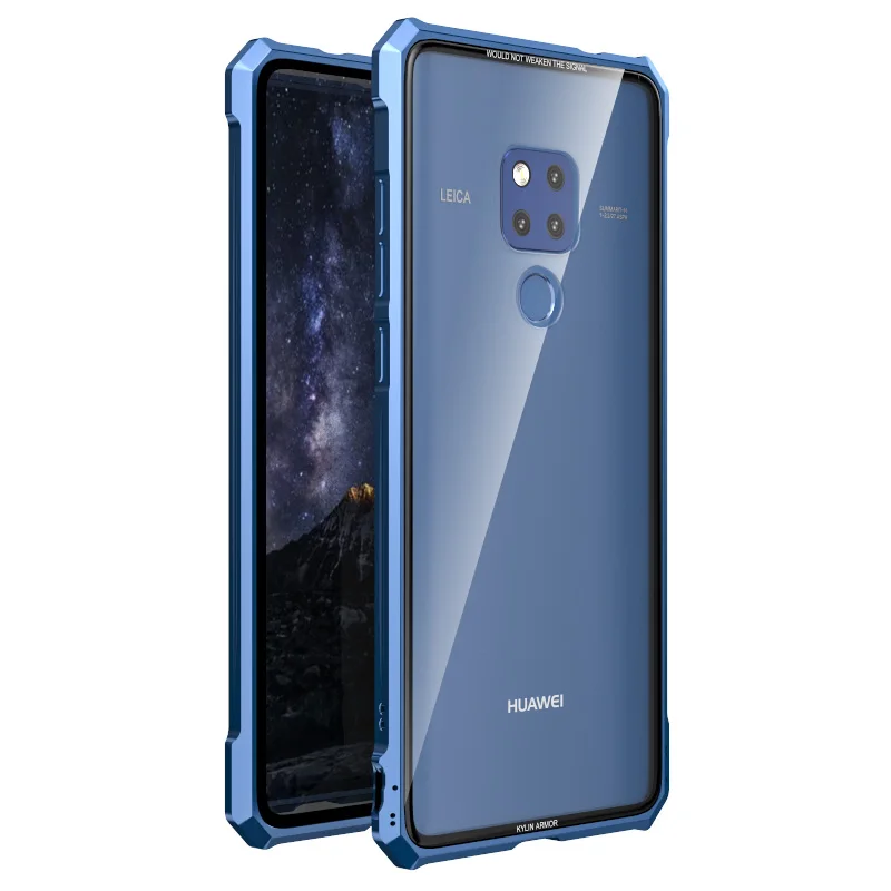 Роскошный Жесткий прозрачный закаленное Стекло Чехлы для huawei Коврики 20 Lite металлический каркас Алюминий крышки бампера для huawei Коврики 20 Lite чехлы - Цвет: Синий