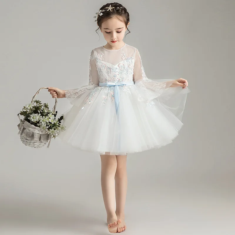 Детское Элегантное свадебное платье для девочек принцессы с жемчужными