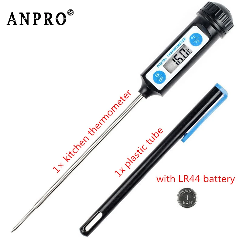 Anpro, кухонный цифровой термометр для еды, Длинный зонд, электронный термометр для приготовления пищи, для торта, супа, жарки, барбекю, мяса с батареей