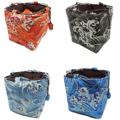 Thicken Wave Large 5 Grid Linen Cloth Bag Drawstring Travel Portable Jewelry Bags Pouch Small Tea Pot 4 Cup Storage Pouch