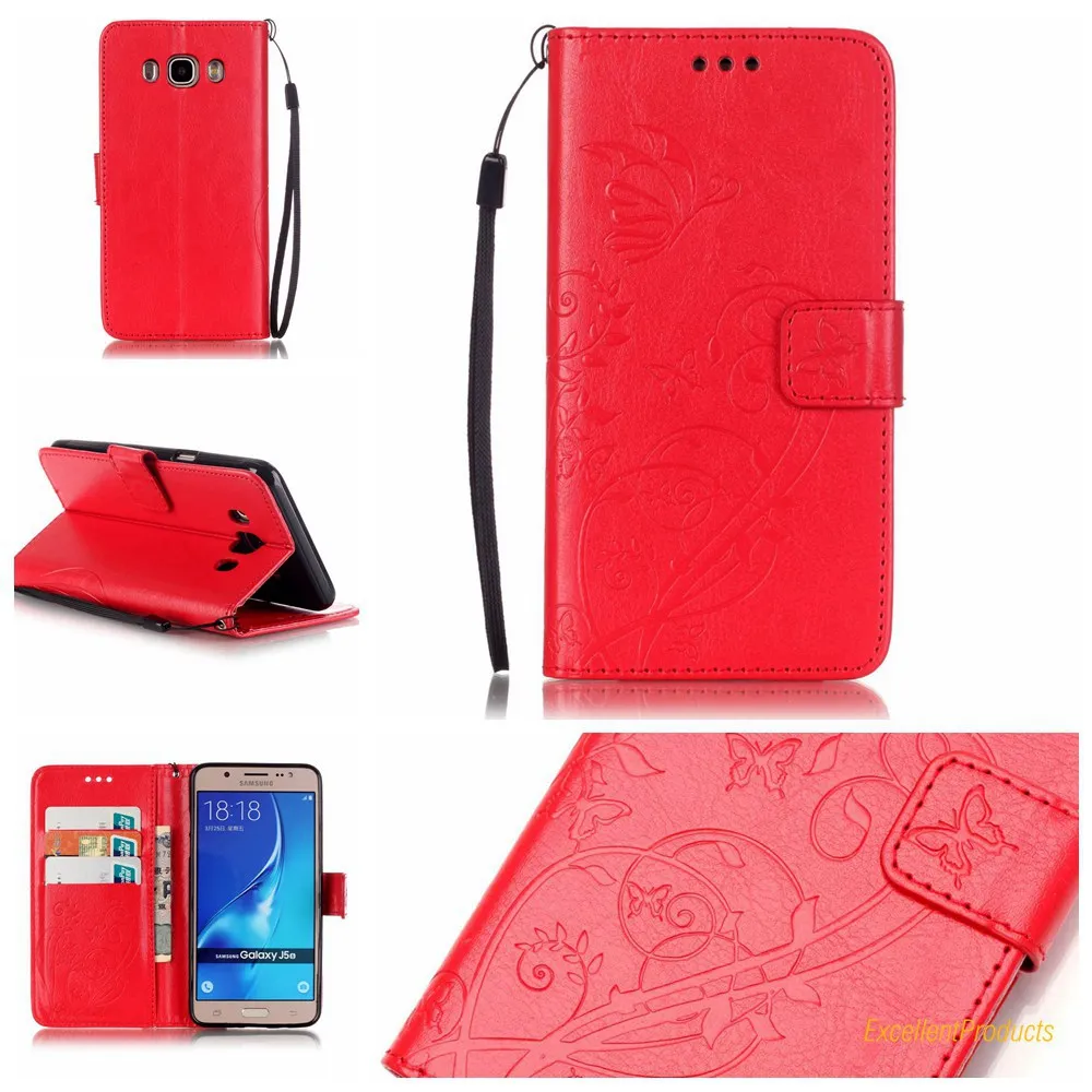Тиснением Цветы и бабочки Флип кожаный чехол для samsung J5 2016 J510 Coque Бумажник Обложка