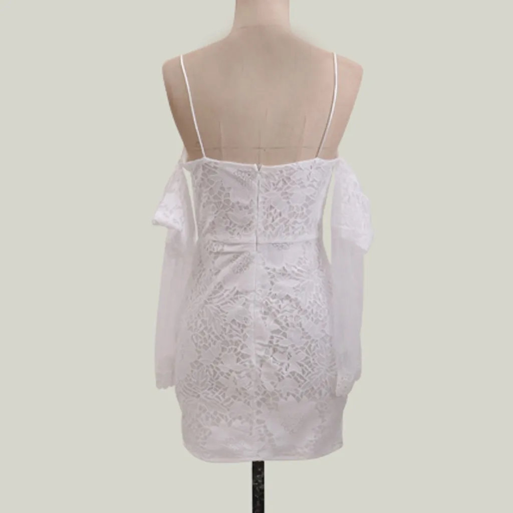 Женское сексуальное Летнее белое платье с открытыми плечами кружевное V образным