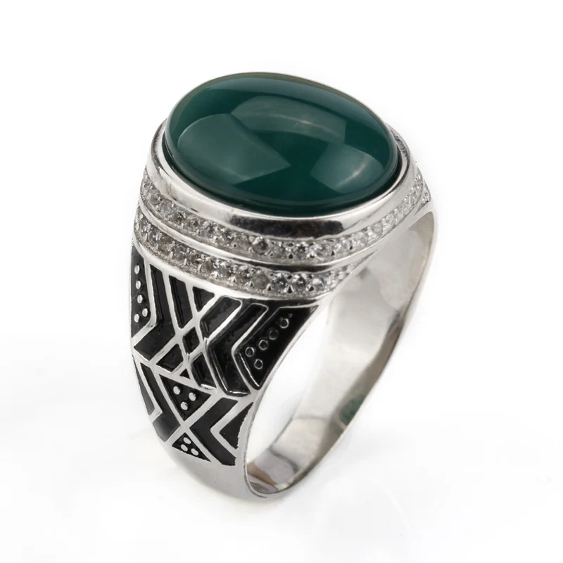 Green 925 пробы Серебряное мужское кольцо многоцветный агат большой натуральный камень с прозрачным CZ для мужчин новая мода хорошее ювелирное изделие - Цвет камня: Green
