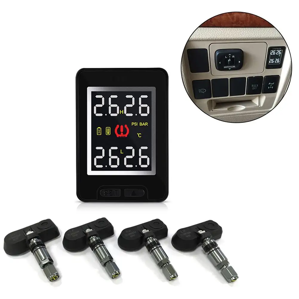 

TPMS For Toyota Car Wireless Tire Pressure Sensors Monitoring System Auto 4 Internal Anti-theft LCD Display Embedded Monitor