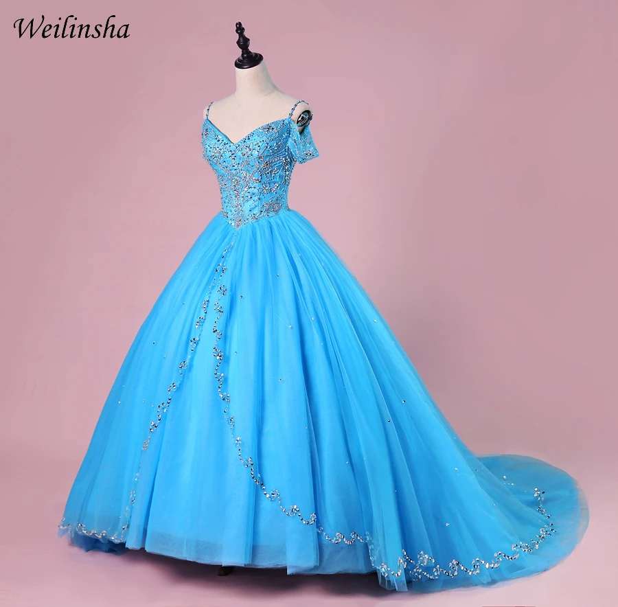 Weilinsha Мода Тюль бальные платья сладкий 15 Quinceanera платье с открытыми плечами и Карамельный цвет класса «Люкс», Vestidos De Quinceanera