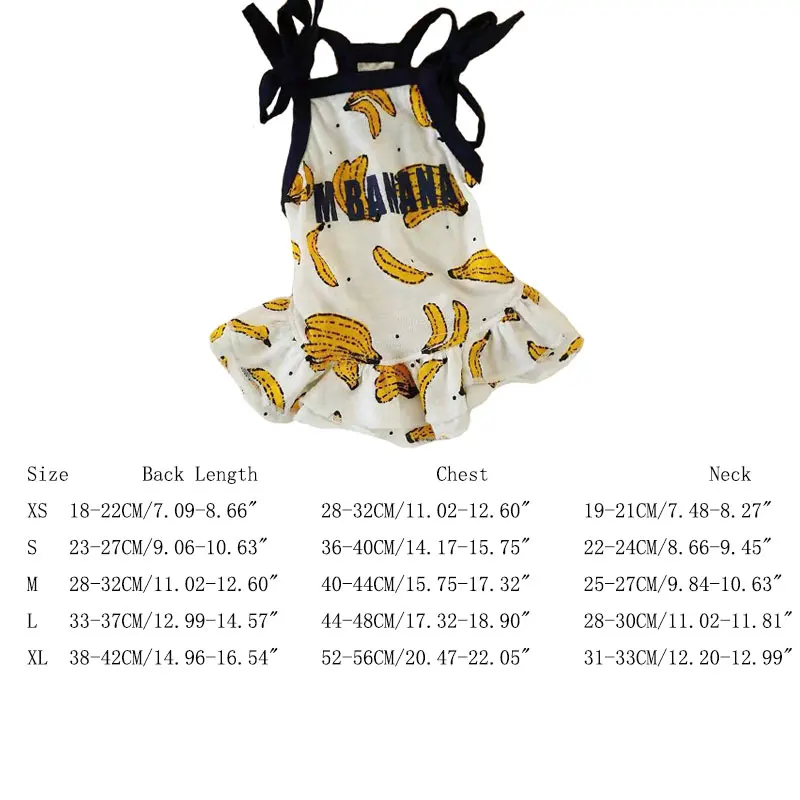 Banana dress Летняя переноска для собак, дышащее детское платье с рисунком фруктов для щенков и кошек, костюмы, боди для чихуахуа xs-xl DOGGYZSTYLE - Цвет: Banana dress