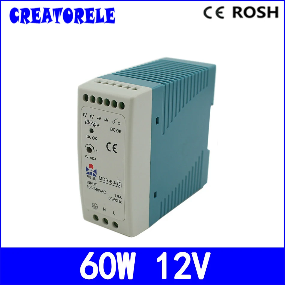 Ac к dc din raiI MDR 60 12 12В 5А Вт полоса Iight Iamp Ied источник питания источника переключения