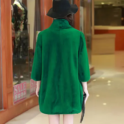 Women Loose Stand Collar Faux Rabbit Fur Coat N34