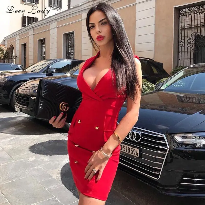 Deer Lady Vestidos Verano 2019 элегантное Красное Облегающее Платье офисное модное платье без