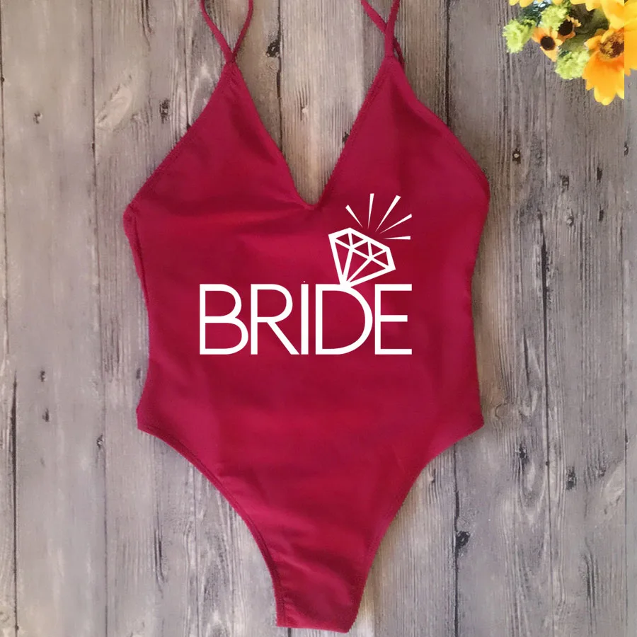 dark red bride 002 Стринги Мягкий сексуальный сдельный купальник для невесты и отряда женский слитный купальник с открытой спиной белый командный купальник для невесты Монокини Бикини - Цвет: dark red bride 002
