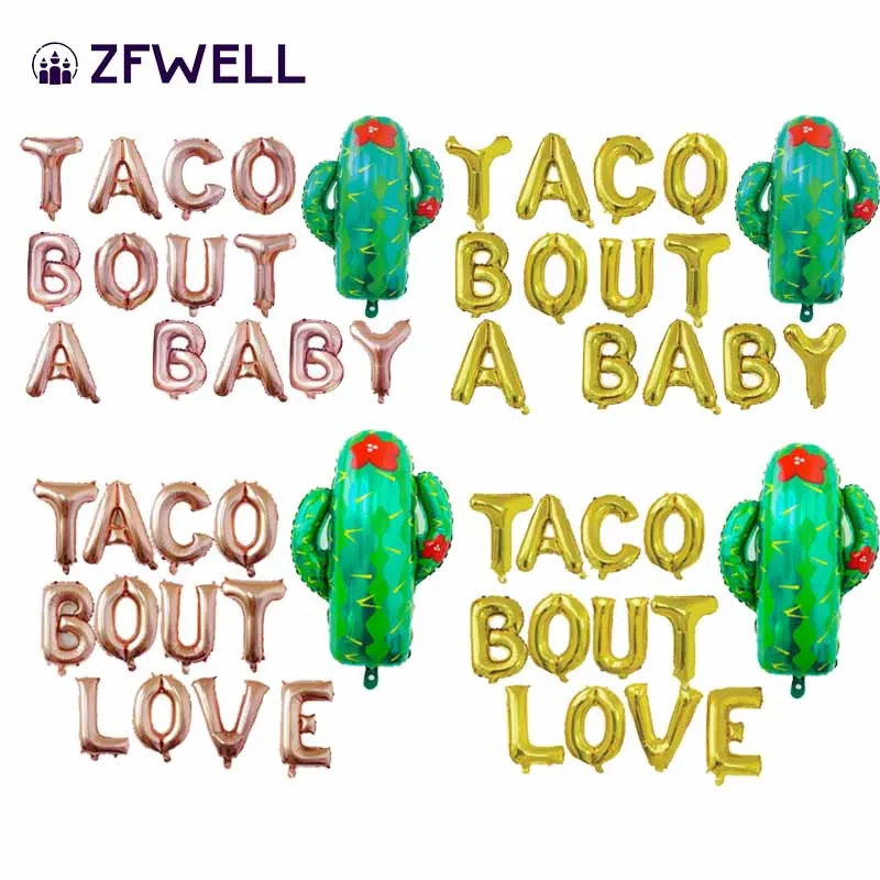 ZFWELL 14 шт./лот Золотой Серебряный кактус буквы &quotTACO BOUT A BABY&quot алюминиевый