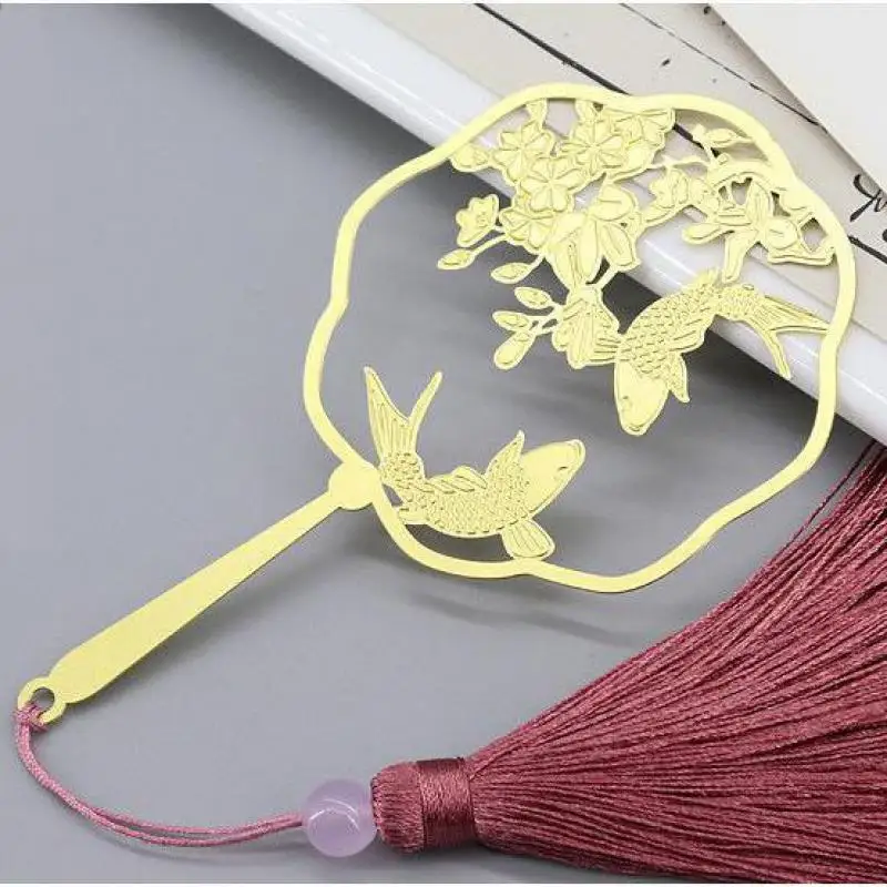 

Chinese Cuckoo Lotus Fish Leap Magnolia Brass Tassel Classical Art Elegant Cultural Gift Bookmarks Stationery