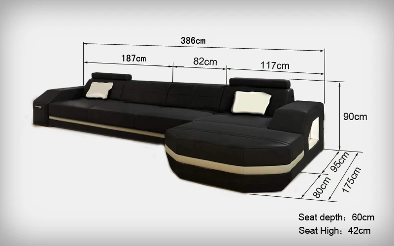 L образный диван для гостиной из натуральной кожи черного цвета 04 13 c4011c|black leather