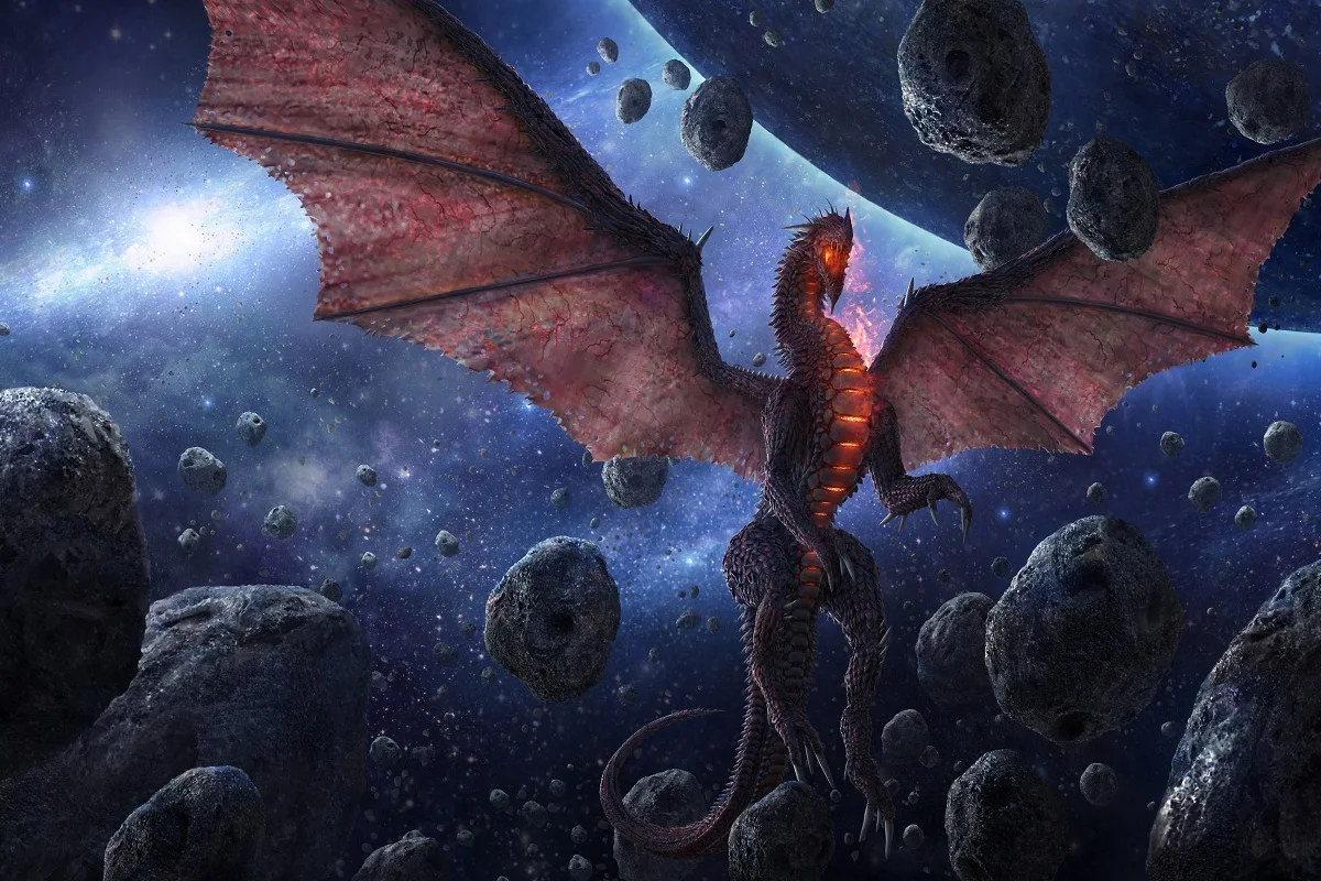 

Метеоритный художественный дракон в пространстве MC082, Настенный декор на заказ, тканевый плакат (рамка в наличии) для декора комнаты, украше...